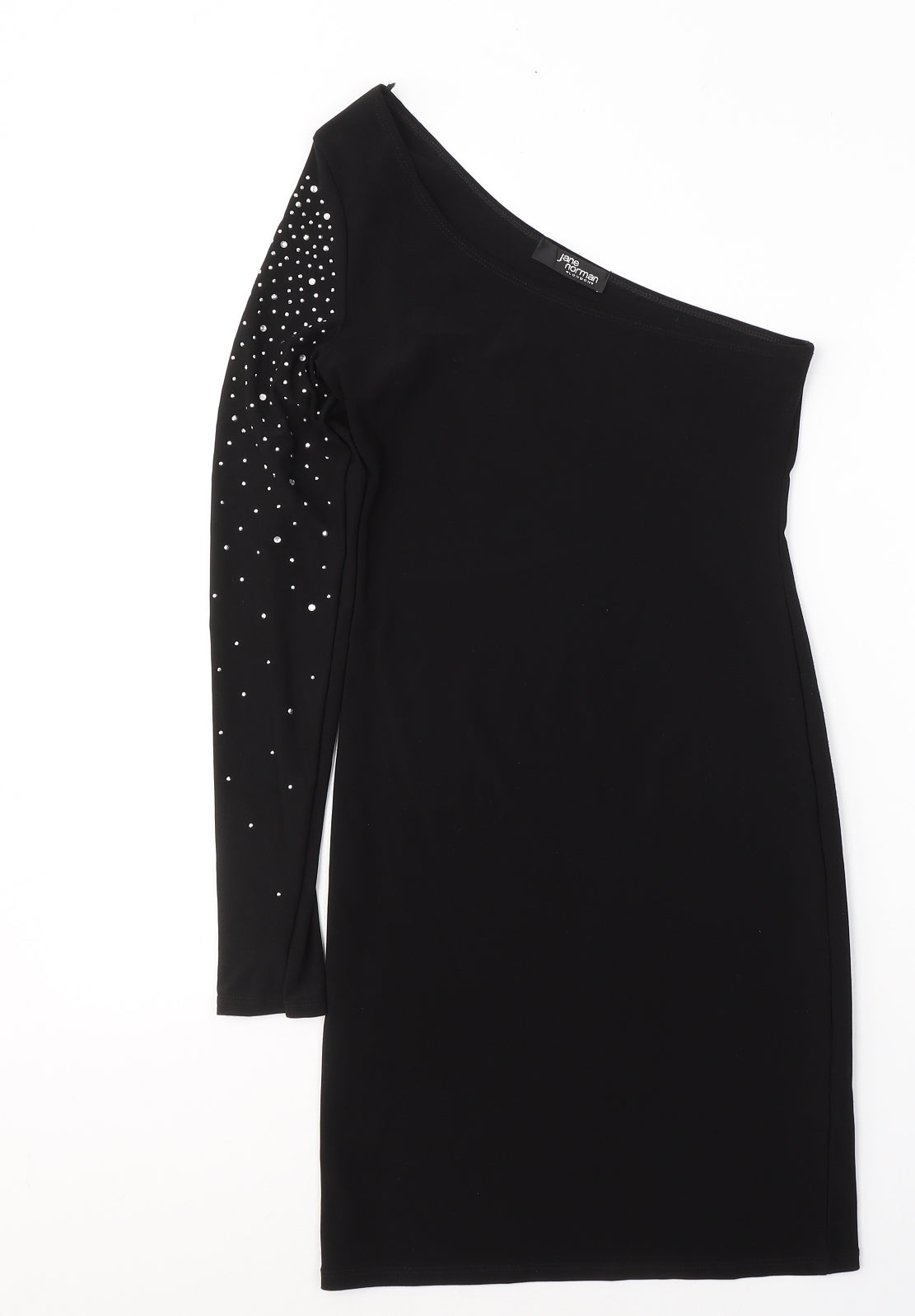 Jane Norman Womens Black  Polyester Bodycon  Size 10  One Shoulder Pullover
