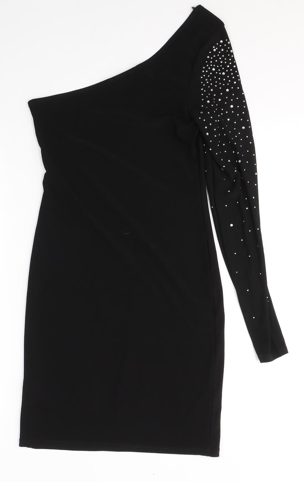 Jane Norman Womens Black  Polyester Bodycon  Size 10  One Shoulder Pullover