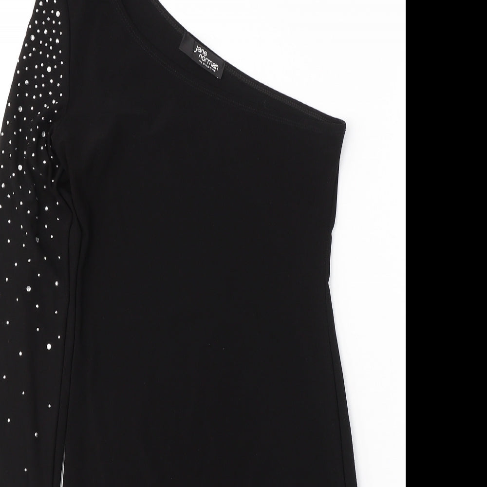 Jane Norman Womens Black  Polyester Bodycon  Size 10  One Shoulder Pullover