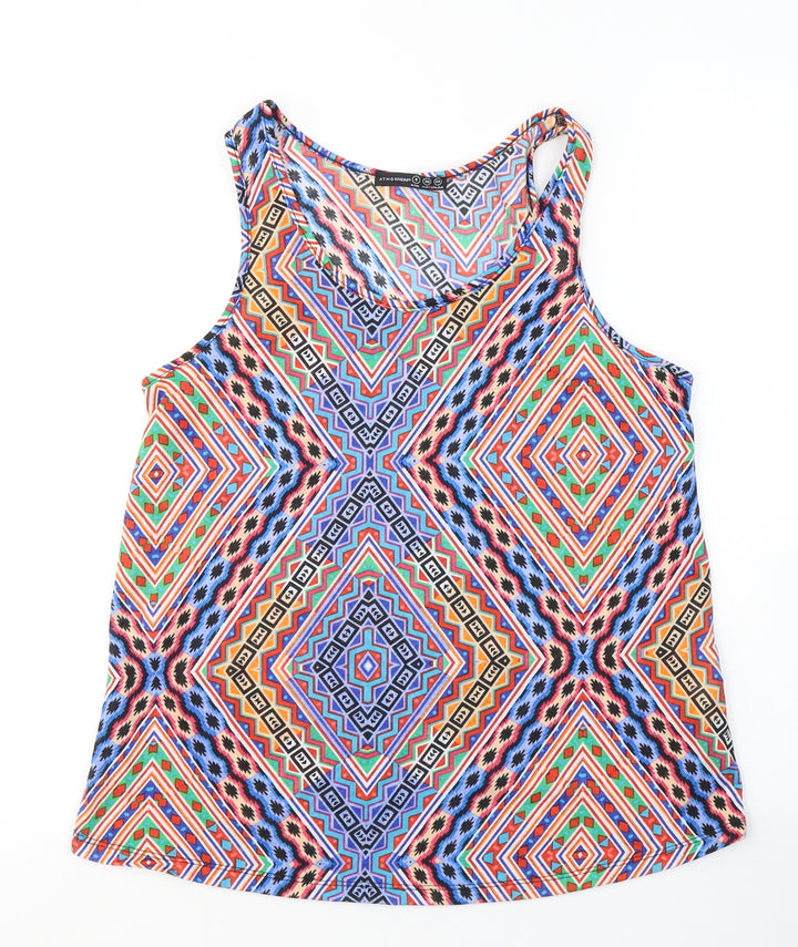 Atmosphere Womens Multicoloured Geometric Cotton Basic Tank Size 8 Round Neck