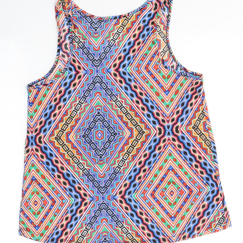 Atmosphere Womens Multicoloured Geometric Cotton Basic Tank Size 8 Round Neck