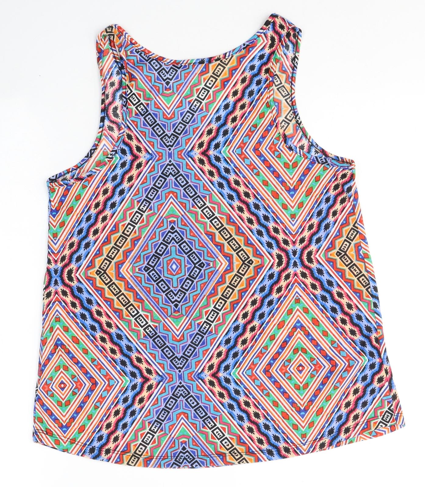 Atmosphere Womens Multicoloured Geometric Cotton Basic Tank Size 8 Round Neck