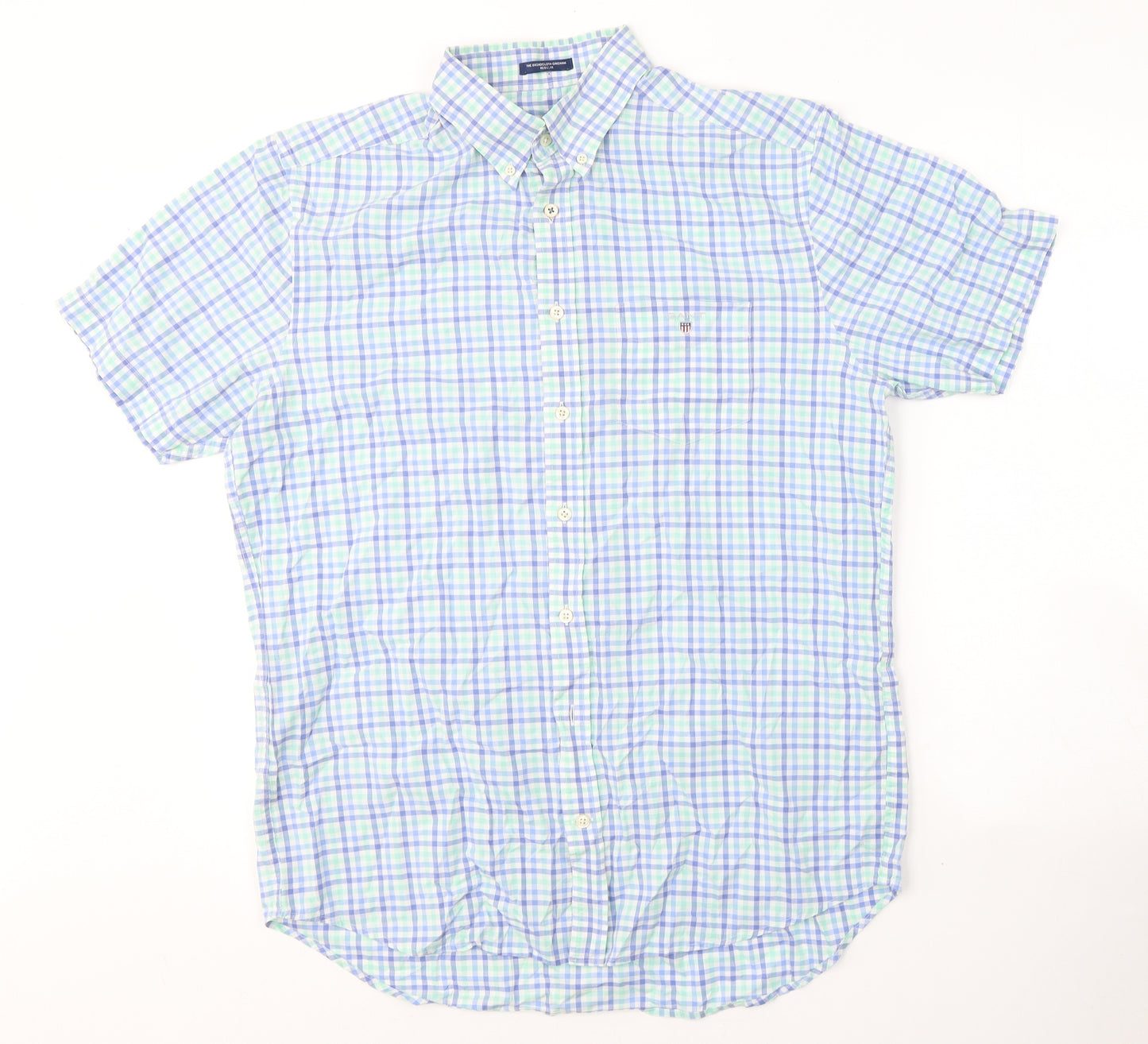 GANT Mens Blue Plaid Cotton  Button-Up Size M Collared Button