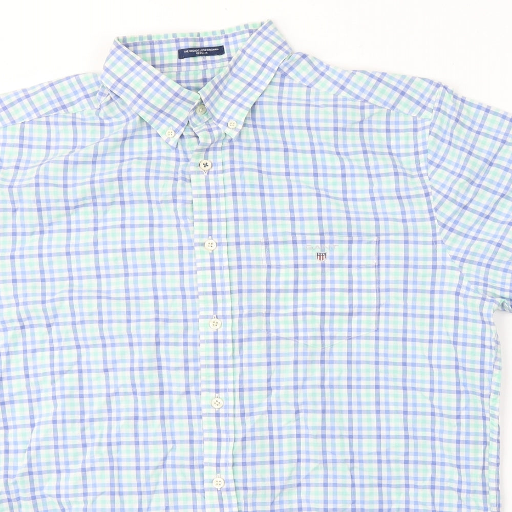 GANT Mens Blue Plaid Cotton  Button-Up Size M Collared Button