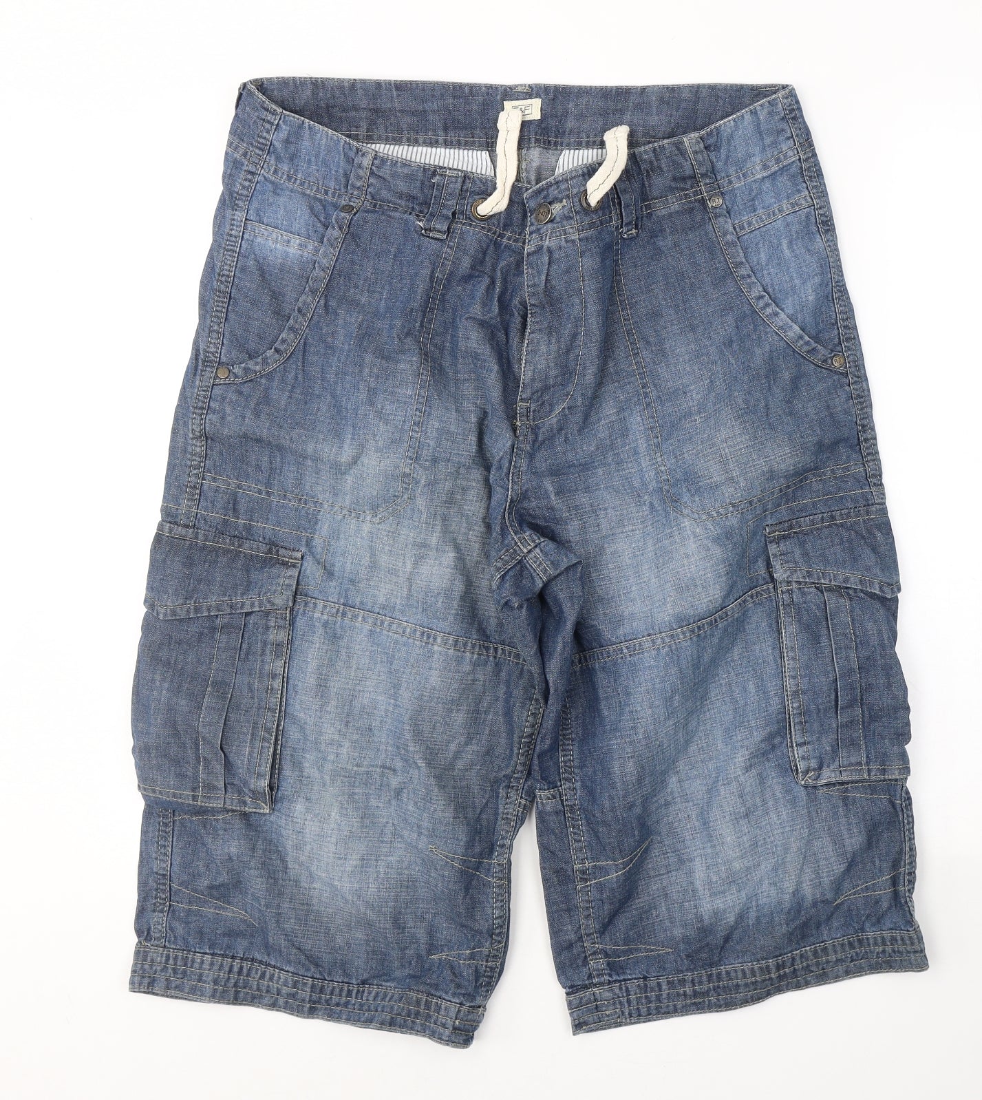 F&F Mens Blue  Cotton Cropped Jeans Size 34 in L20 in Regular Button