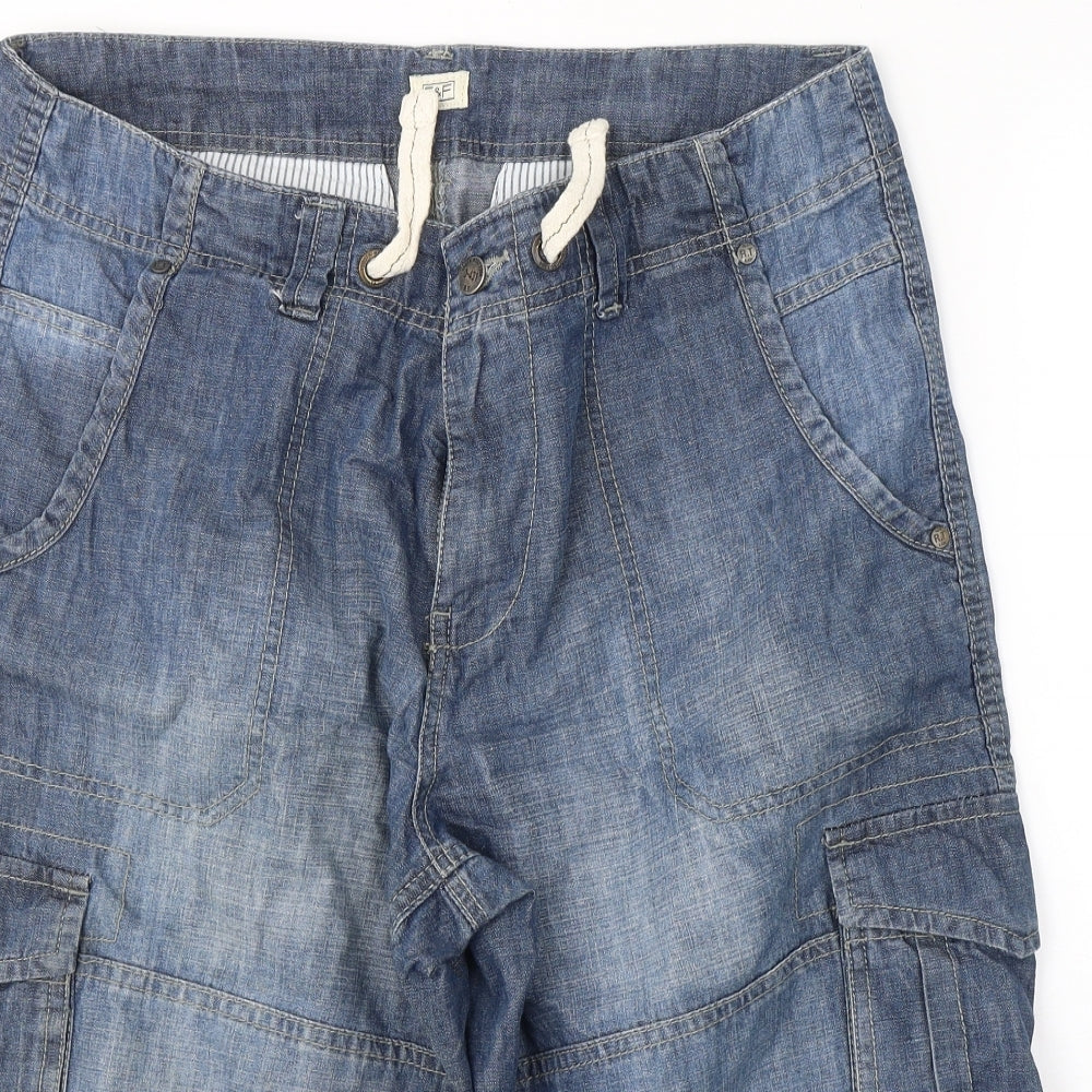 F&F Mens Blue  Cotton Cropped Jeans Size 34 in L20 in Regular Button