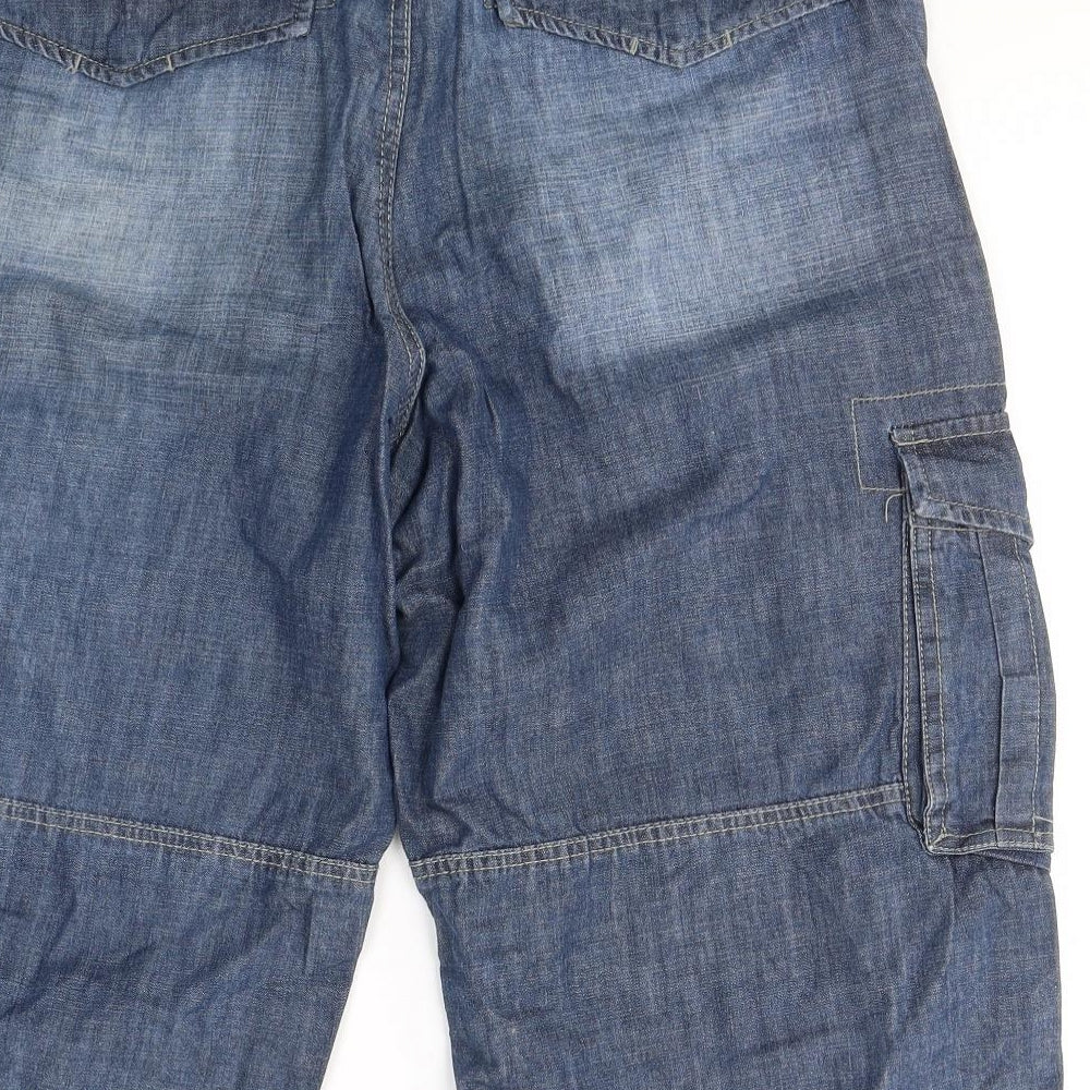 F&F Mens Blue  Cotton Cropped Jeans Size 34 in L20 in Regular Button