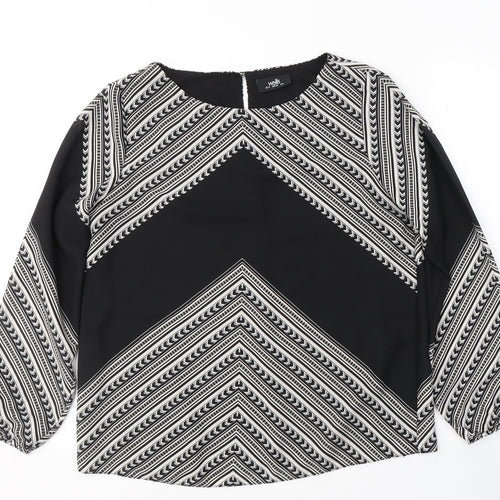 Wallis Womens Black Geometric Polyester Basic Blouse Size 12 Round Neck