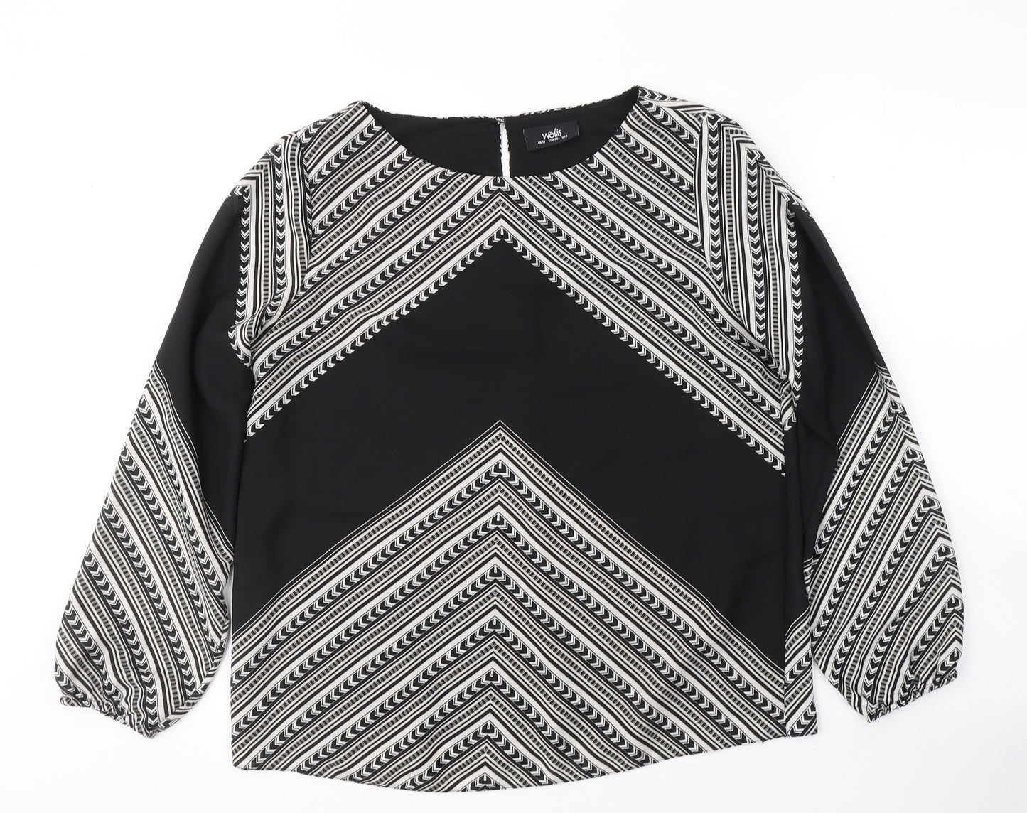 Wallis Womens Black Geometric Polyester Basic Blouse Size 12 Round Neck