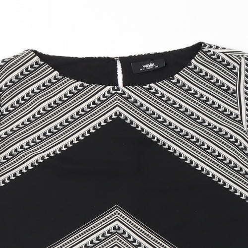 Wallis Womens Black Geometric Polyester Basic Blouse Size 12 Round Neck
