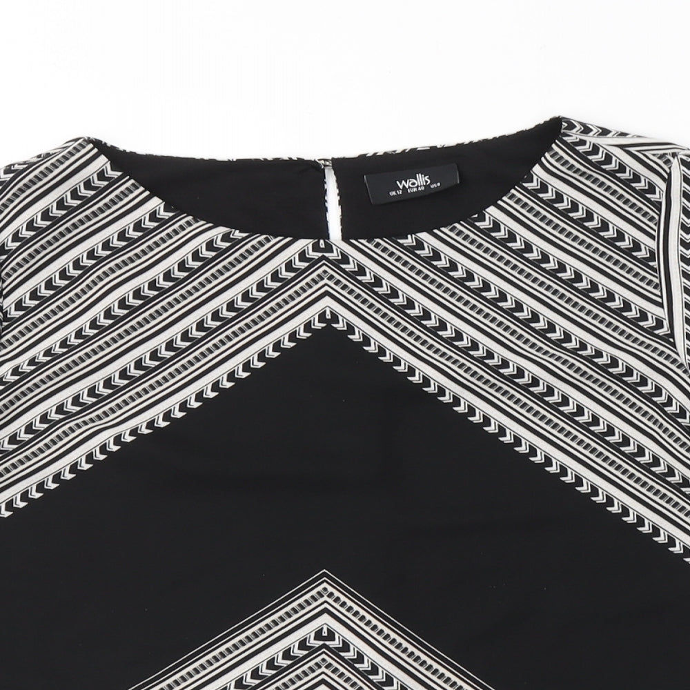 Wallis Womens Black Geometric Polyester Basic Blouse Size 12 Round Neck
