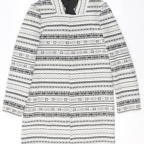 M&Co Womens White Geometric  Jacket Blazer Size 10