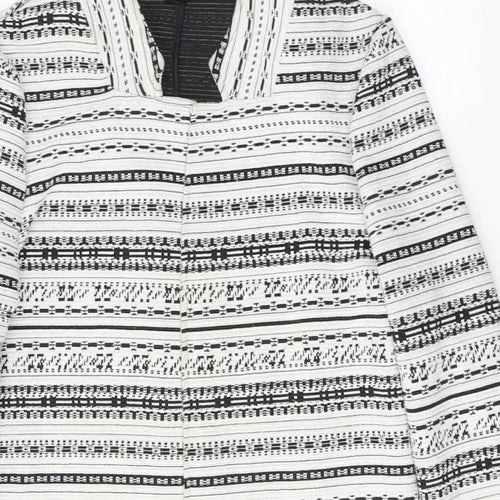 M&Co Womens White Geometric  Jacket Blazer Size 10