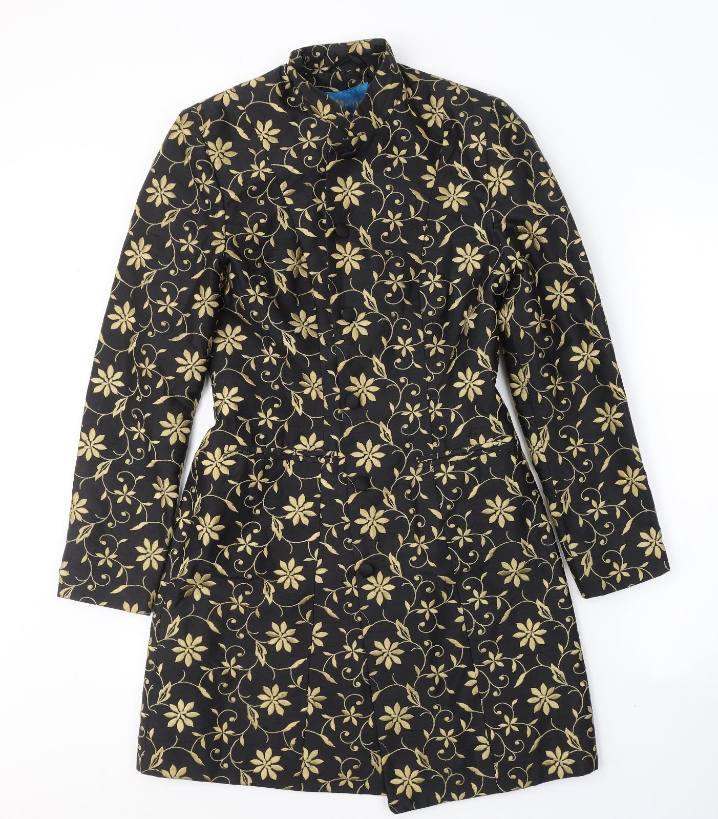 Monsoon Womens Black Floral  Kimono Coat Size 10  Button