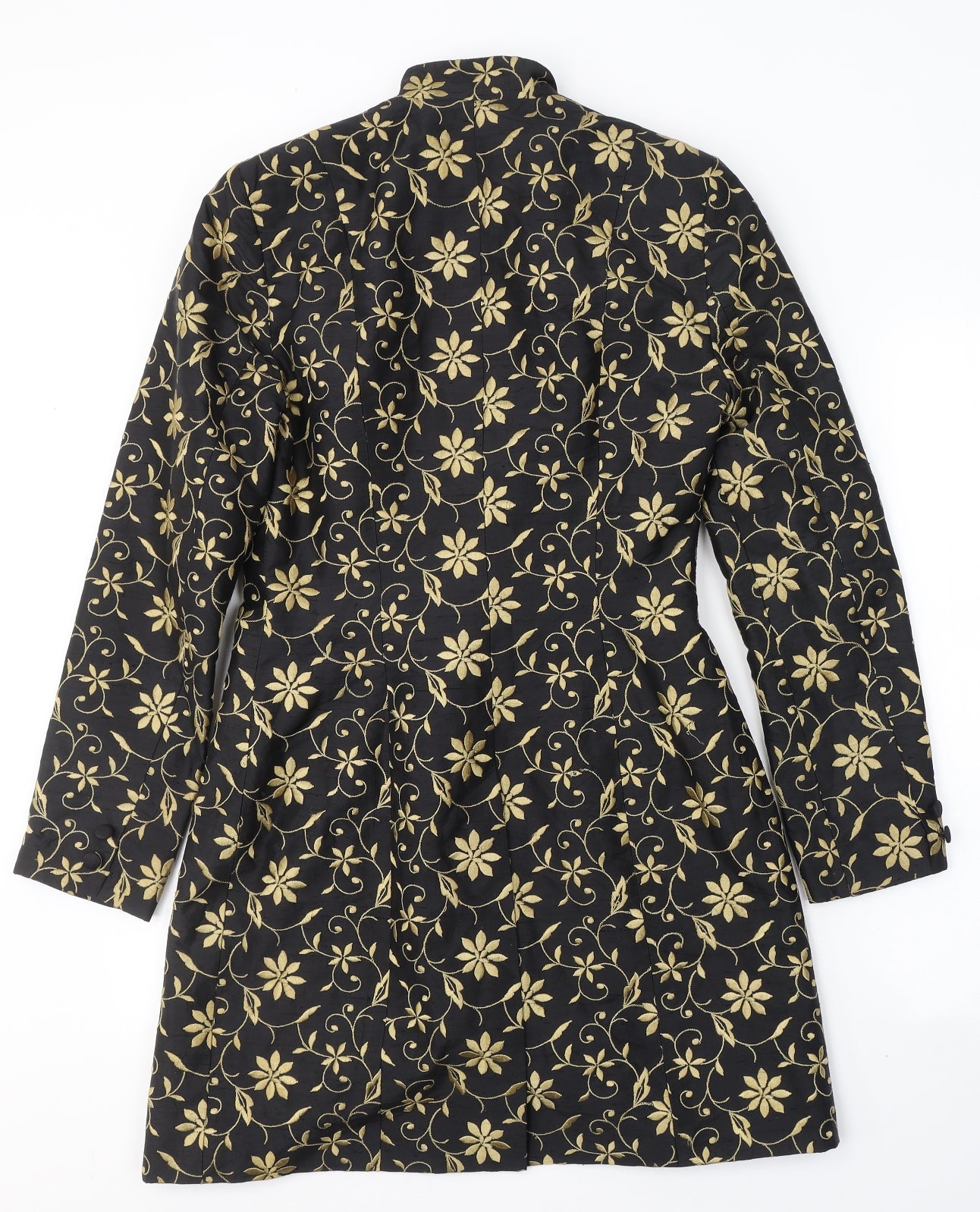 Monsoon Womens Black Floral  Kimono Coat Size 10  Button