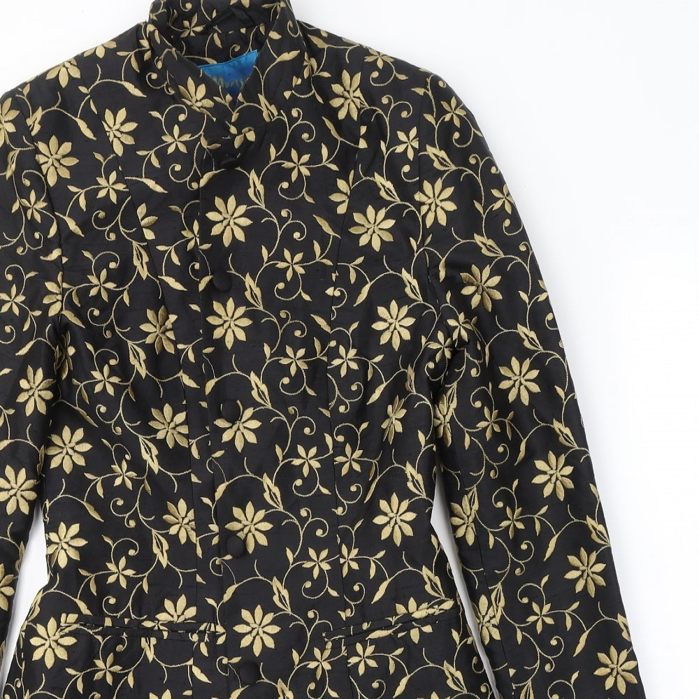 Monsoon Womens Black Floral  Kimono Coat Size 10  Button