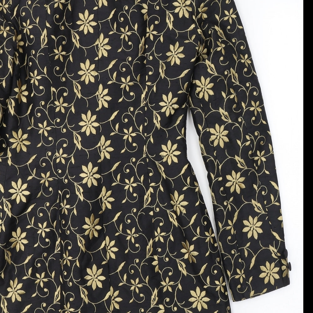 Monsoon Womens Black Floral  Kimono Coat Size 10  Button