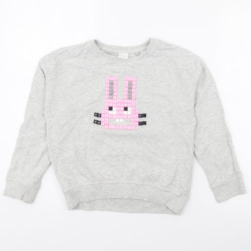 NEXT Girls Grey  Cotton Pullover Sweatshirt Size 8 Years   - Bunny Rabbit