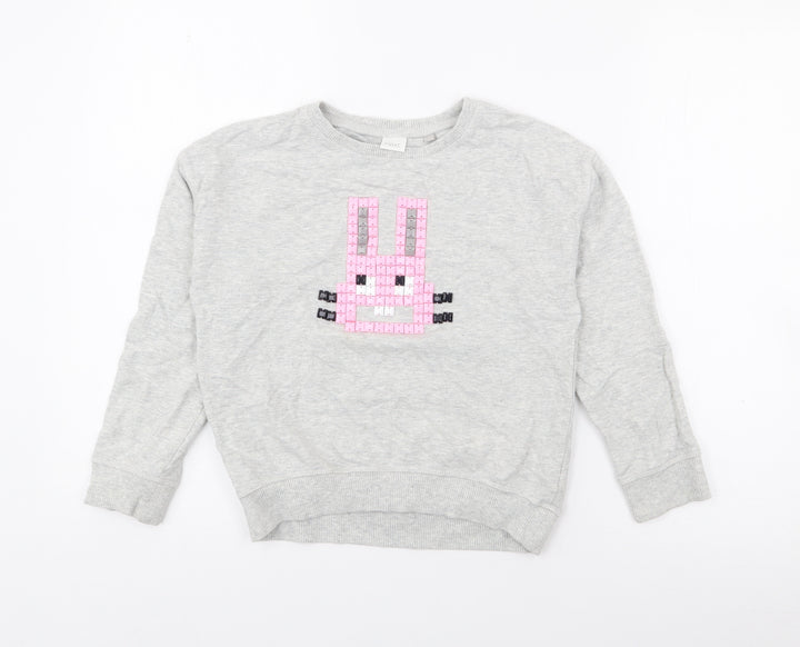 NEXT Girls Grey Cotton Pullover Sweatshirt Size 8 Years - Bunny Rabbit