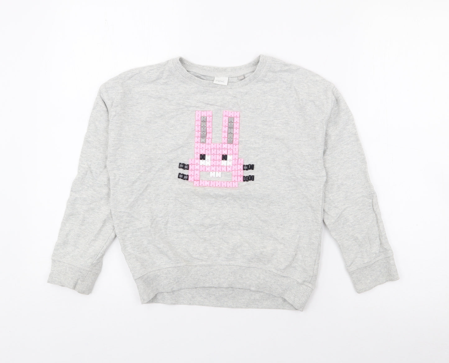 NEXT Girls Grey  Cotton Pullover Sweatshirt Size 8 Years   - Bunny Rabbit