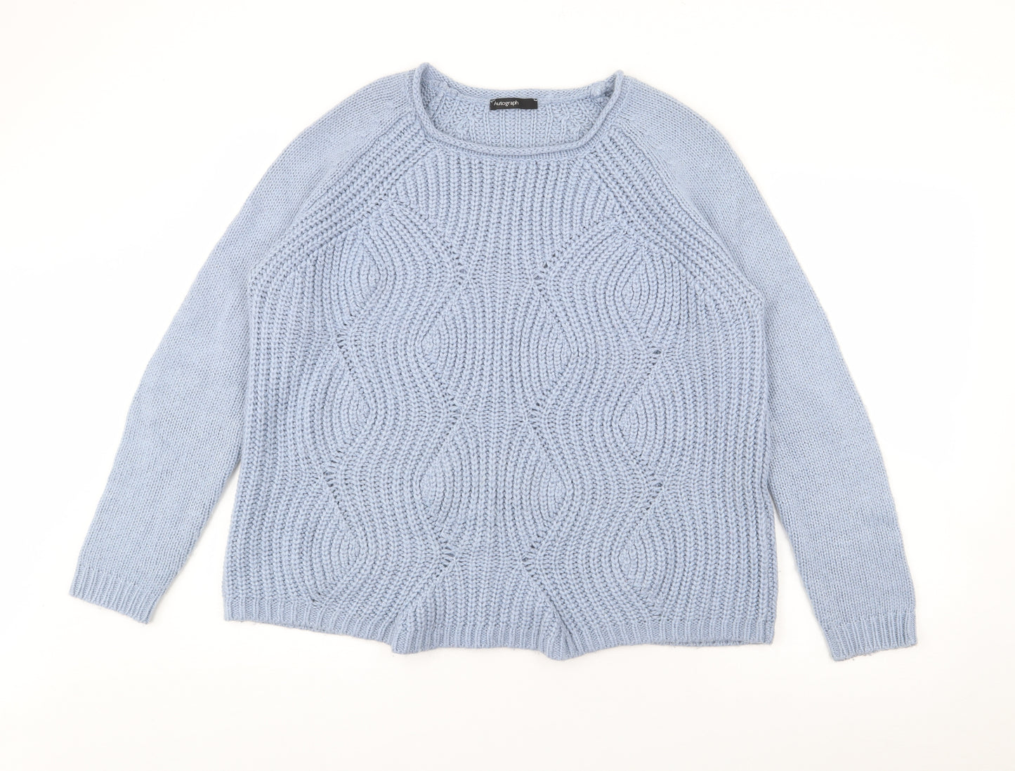 Autograph Womens Blue Round Neck  Acrylic Pullover Jumper Size 18