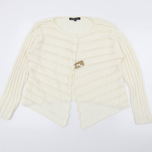Frank Saul Womens Ivory Round Neck  Acrylic Cardigan Jumper Size M