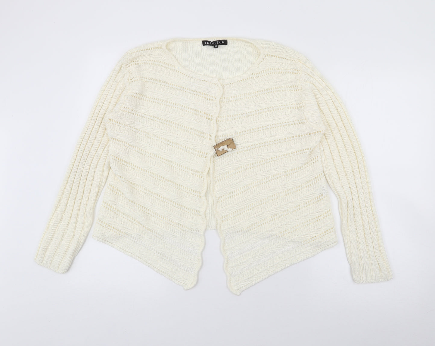 Frank Saul Womens Ivory Round Neck  Acrylic Cardigan Jumper Size M