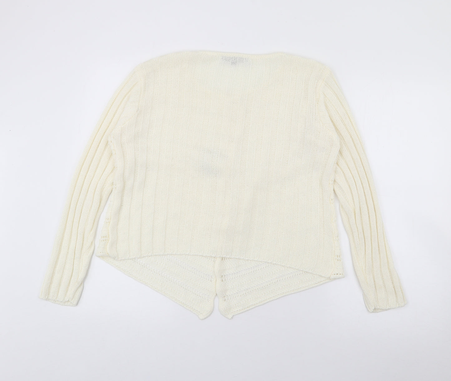 Frank Saul Womens Ivory Round Neck  Acrylic Cardigan Jumper Size M