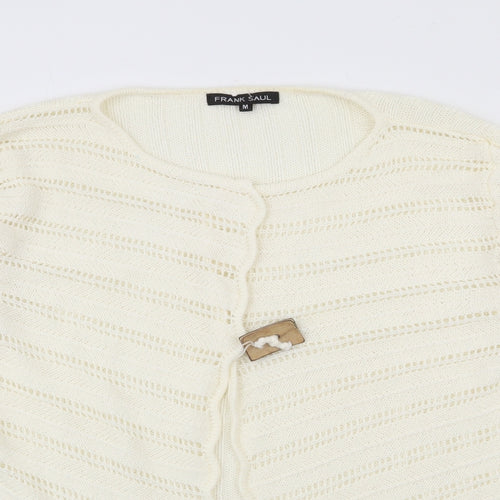 Frank Saul Womens Ivory Round Neck  Acrylic Cardigan Jumper Size M