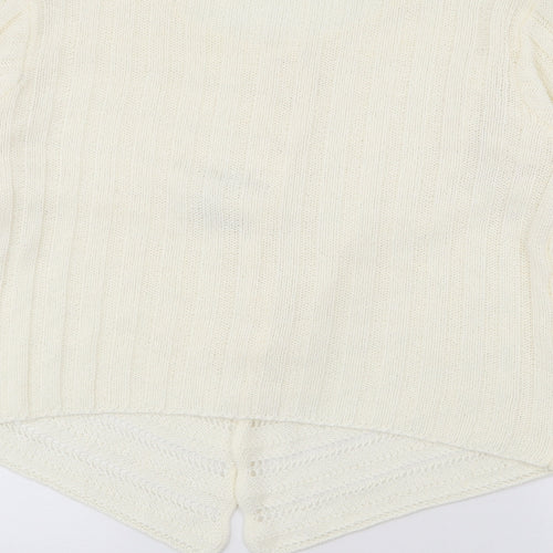 Frank Saul Womens Ivory Round Neck  Acrylic Cardigan Jumper Size M