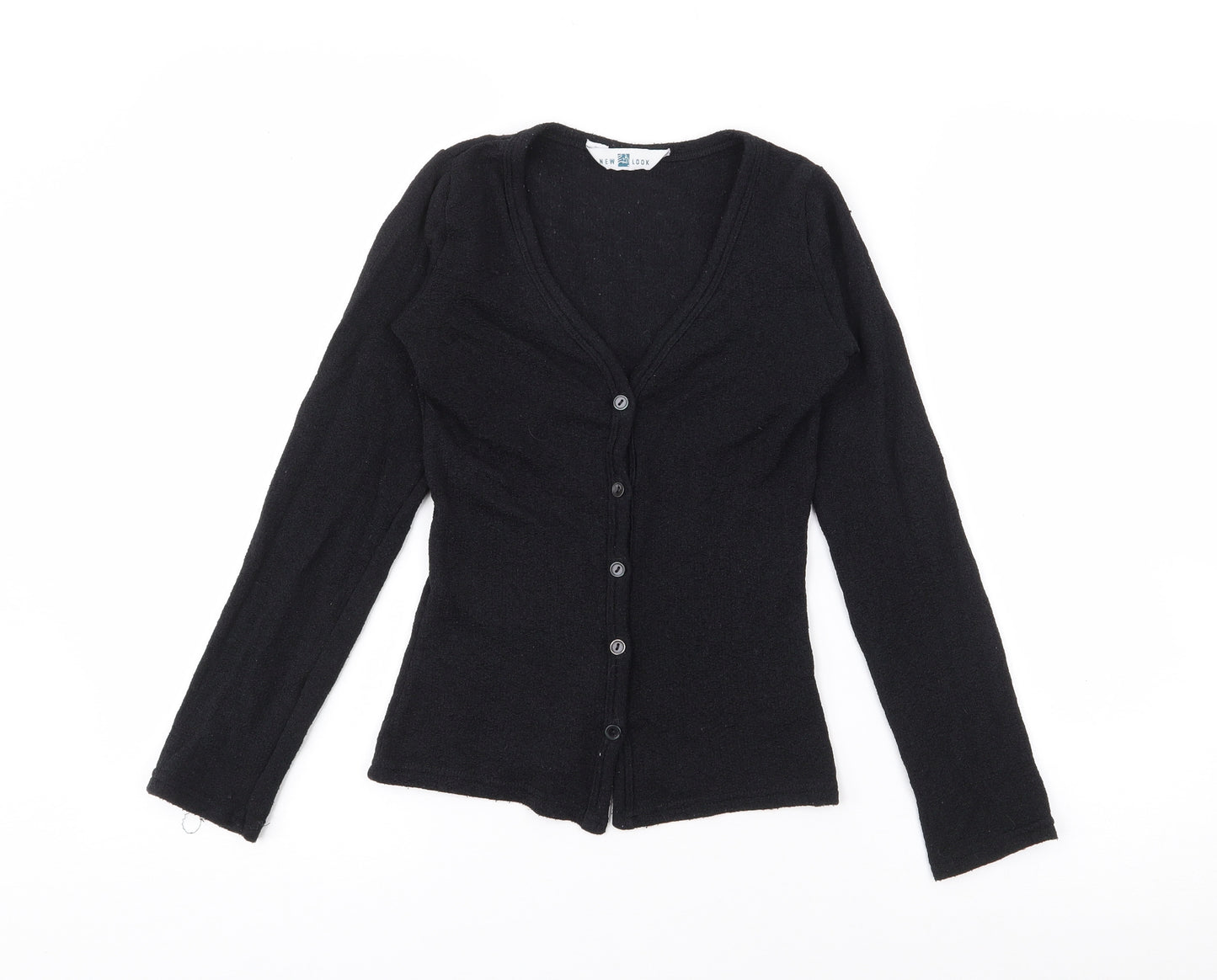 New Look Womens Black V-Neck  Nylon Cardigan Jumper Size 8