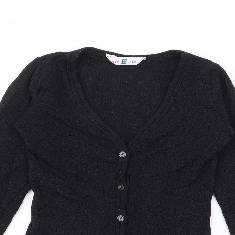 New Look Womens Black V-Neck  Nylon Cardigan Jumper Size 8