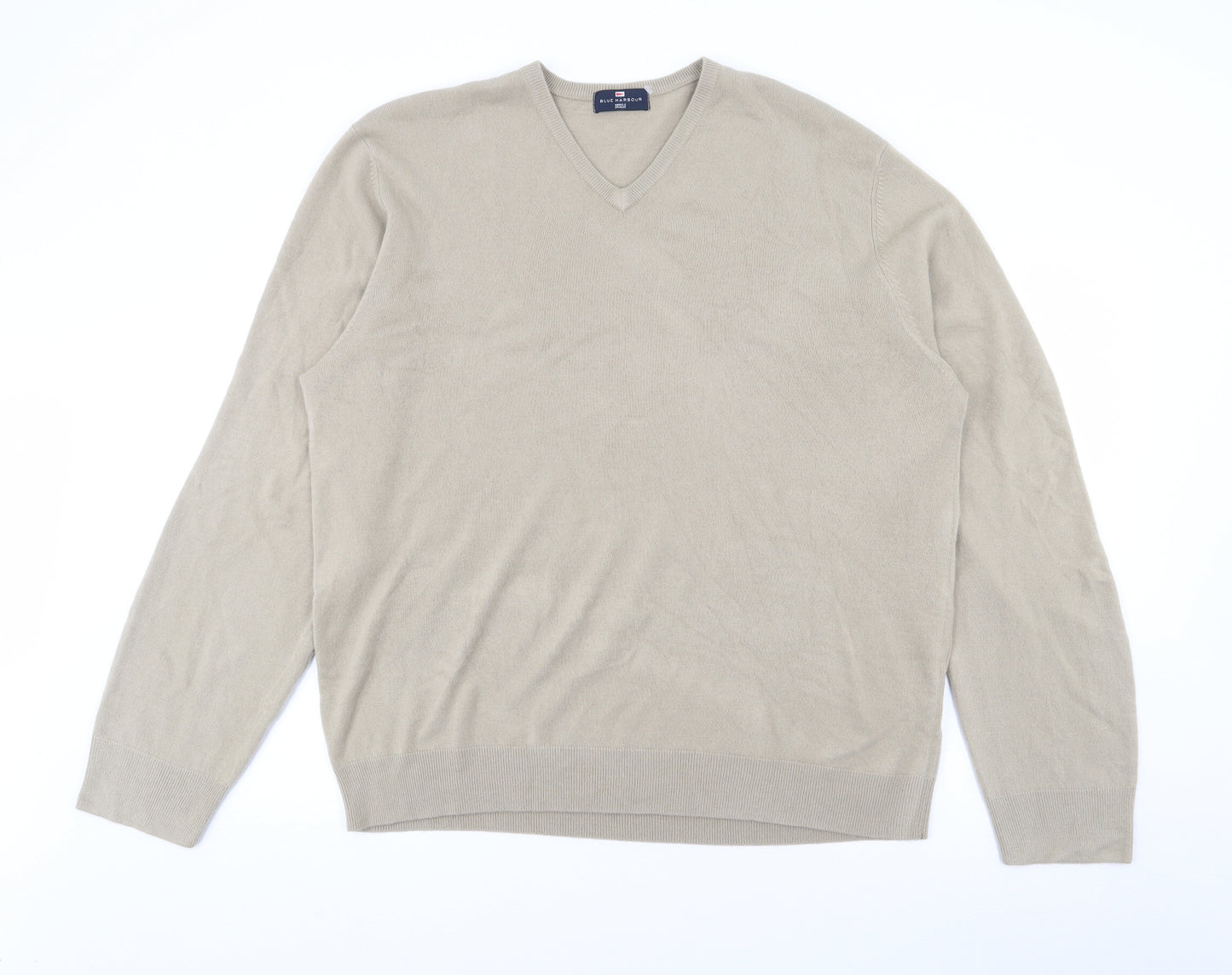 Blue Harbour Mens Beige V-Neck  Acrylic Pullover Jumper Size 2XL