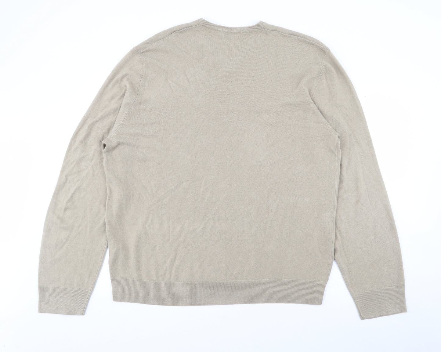 Blue Harbour Mens Beige V-Neck  Acrylic Pullover Jumper Size 2XL