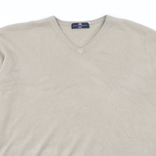 Blue Harbour Mens Beige V-Neck  Acrylic Pullover Jumper Size 2XL