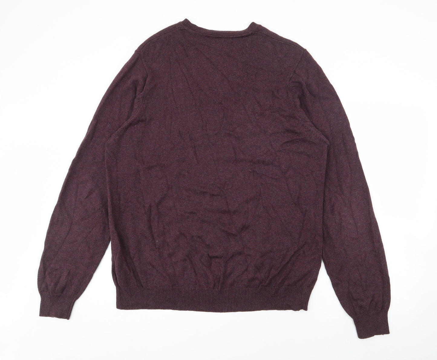 Marks and Spencer Mens Purple V-Neck  Cotton Pullover Jumper Size L