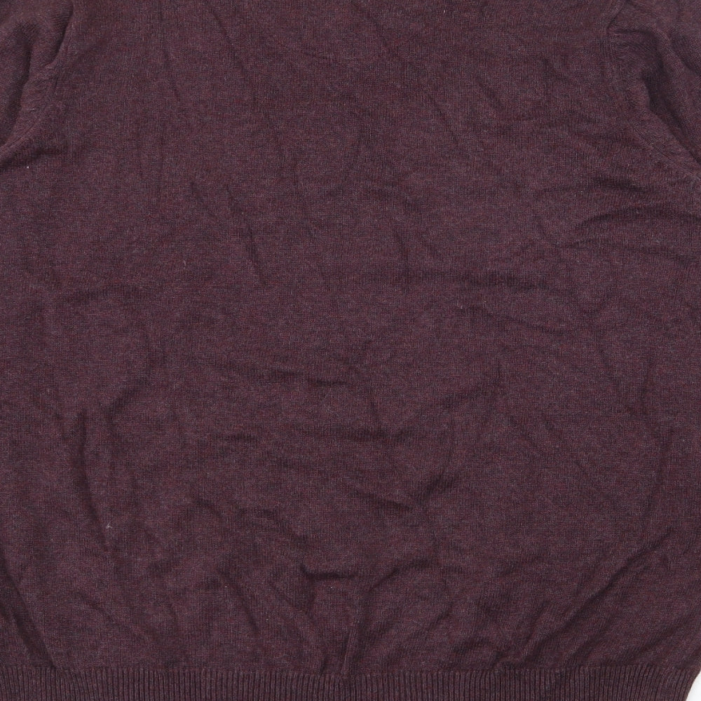 Marks and Spencer Mens Purple V-Neck  Cotton Pullover Jumper Size L