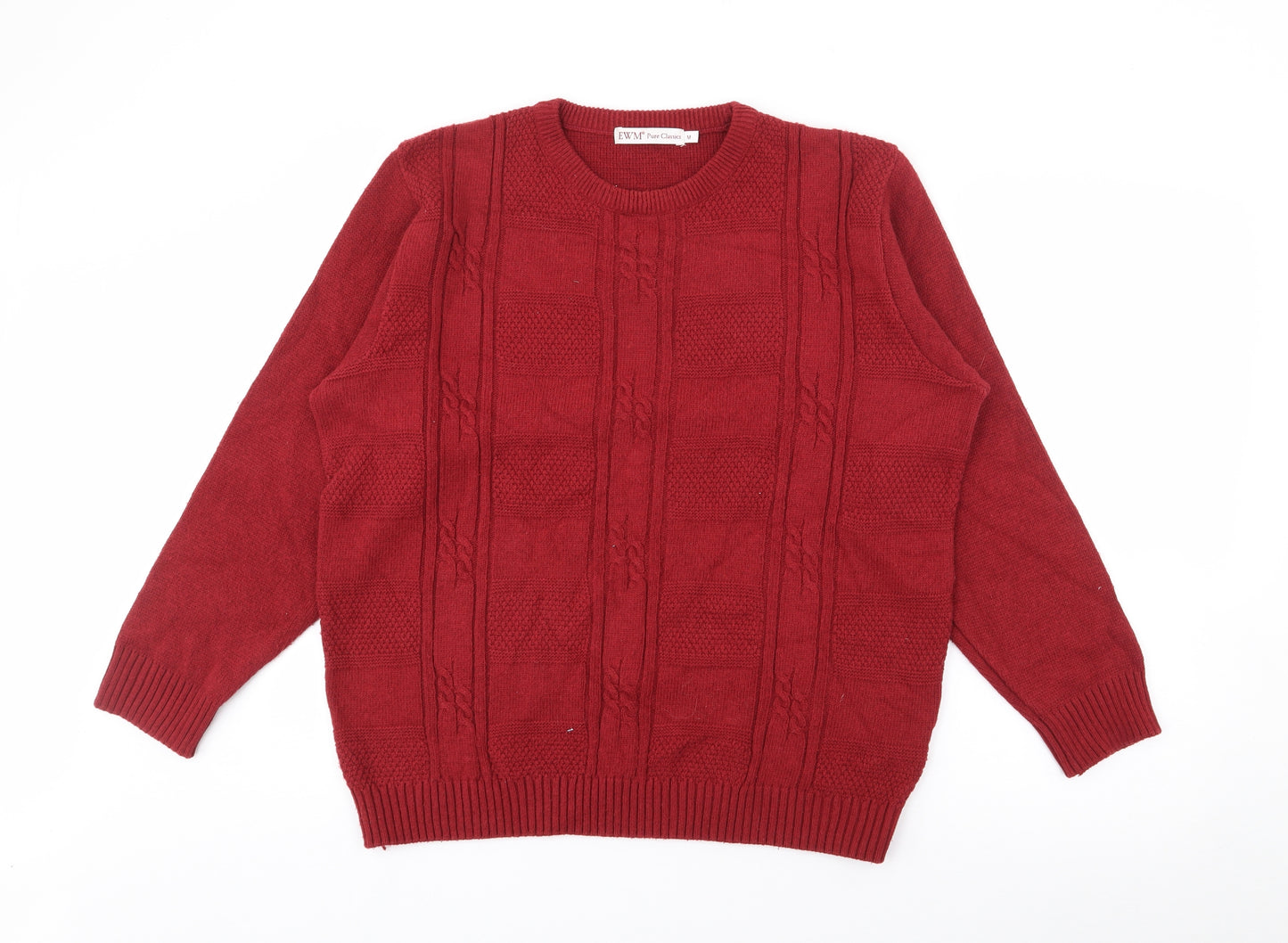 EWM Mens Red Crew Neck  Cotton Pullover Jumper Size M
