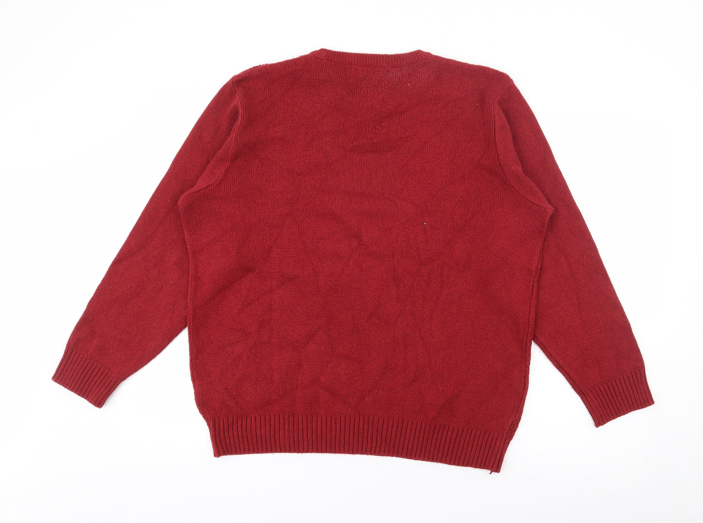 EWM Mens Red Crew Neck  Cotton Pullover Jumper Size M