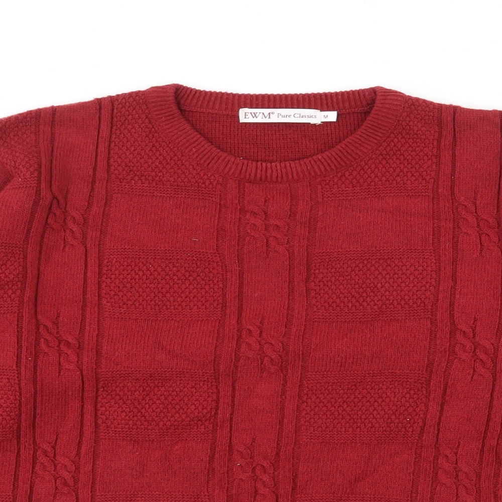 EWM Mens Red Crew Neck  Cotton Pullover Jumper Size M