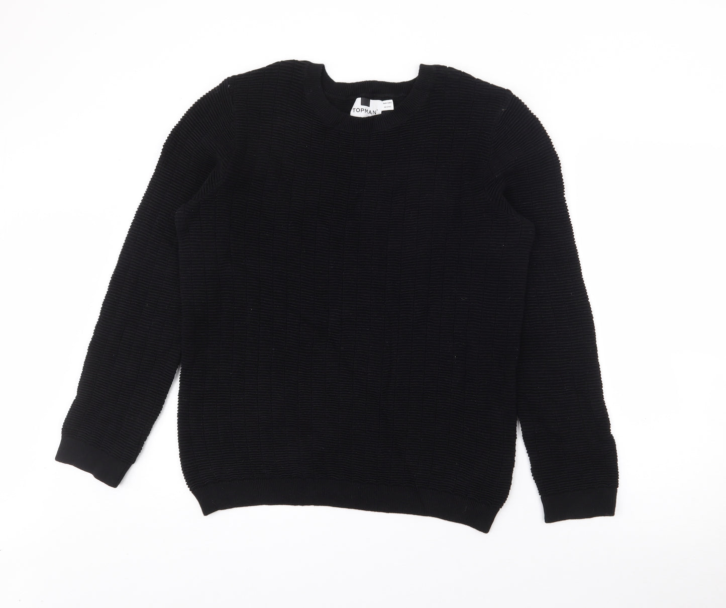 Topman Mens Black Crew Neck  Cotton Pullover Jumper Size L