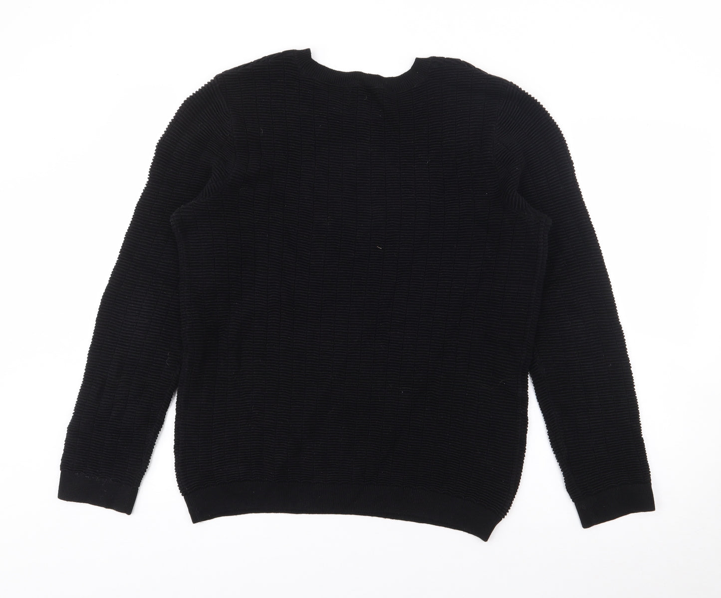Topman Mens Black Crew Neck  Cotton Pullover Jumper Size L