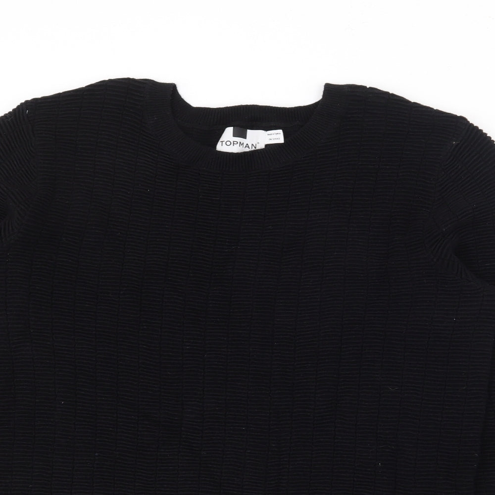 Topman Mens Black Crew Neck  Cotton Pullover Jumper Size L
