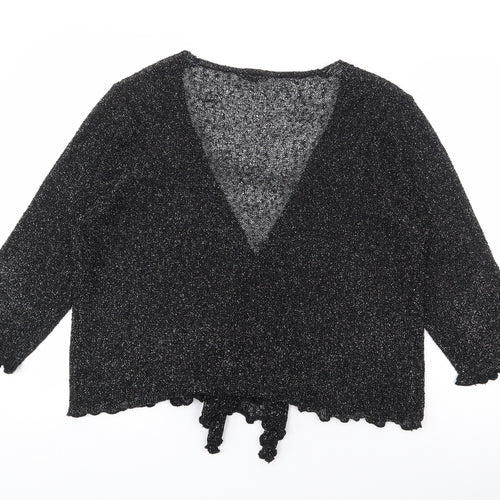 After Dark Womens Black V-Neck  Acrylic Cardigan Jumper One Size