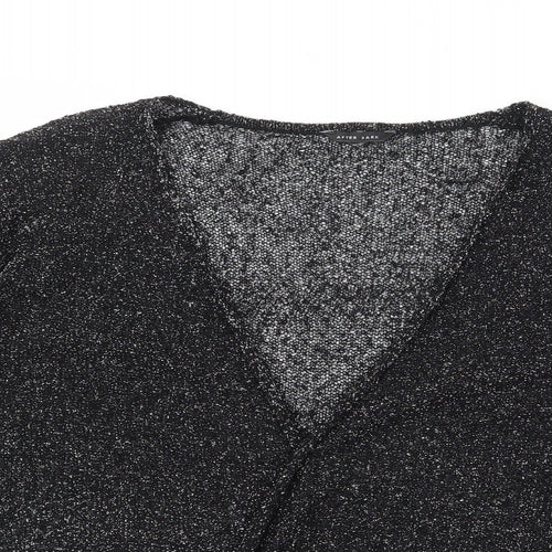 After Dark Womens Black V-Neck  Acrylic Cardigan Jumper One Size