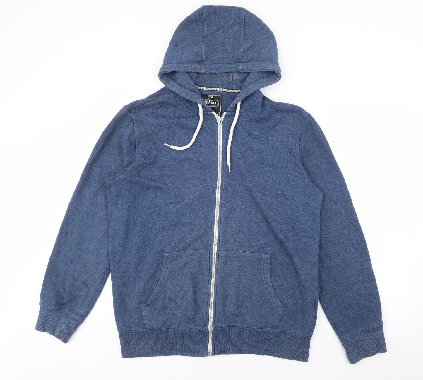 F&F Mens Blue  Cotton Pullover Hoodie Size M
