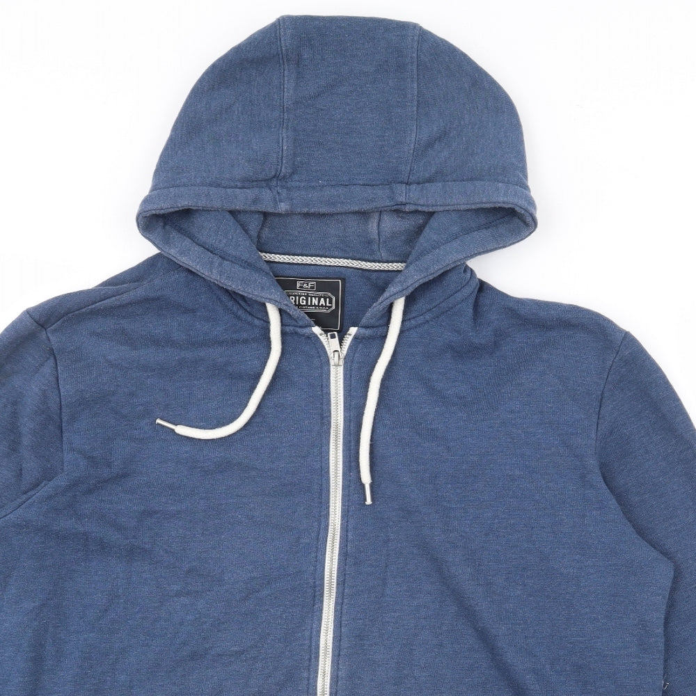 F&F Mens Blue  Cotton Pullover Hoodie Size M