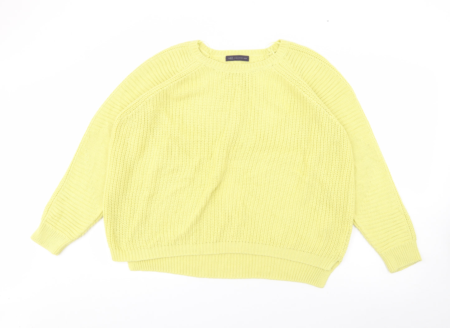 Marks and Spencer Womens Yellow Crew Neck  Cotton Pullover Jumper Size 24