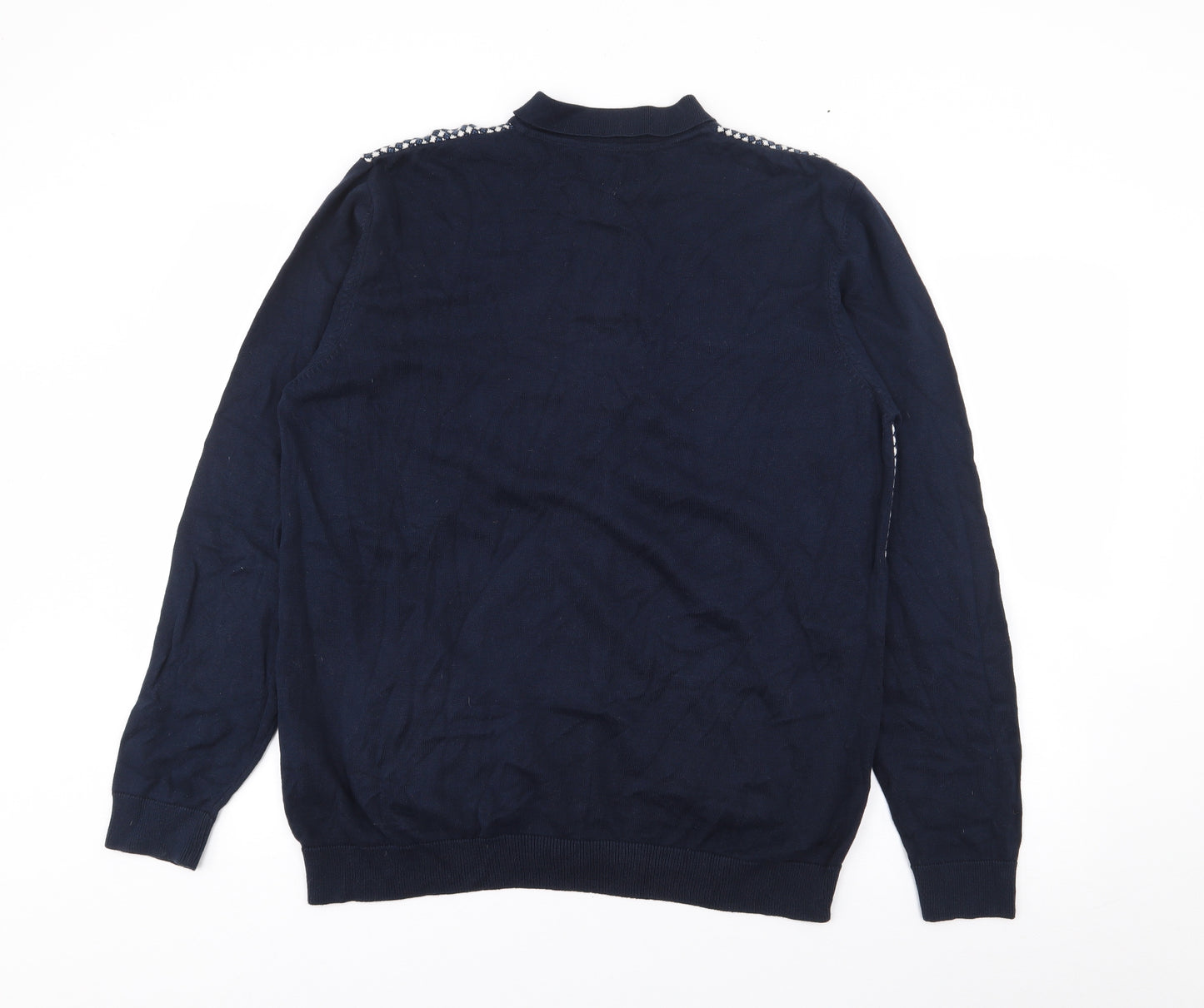 NEXT Mens Blue Geometric Cotton  Polo Size L Collared Button