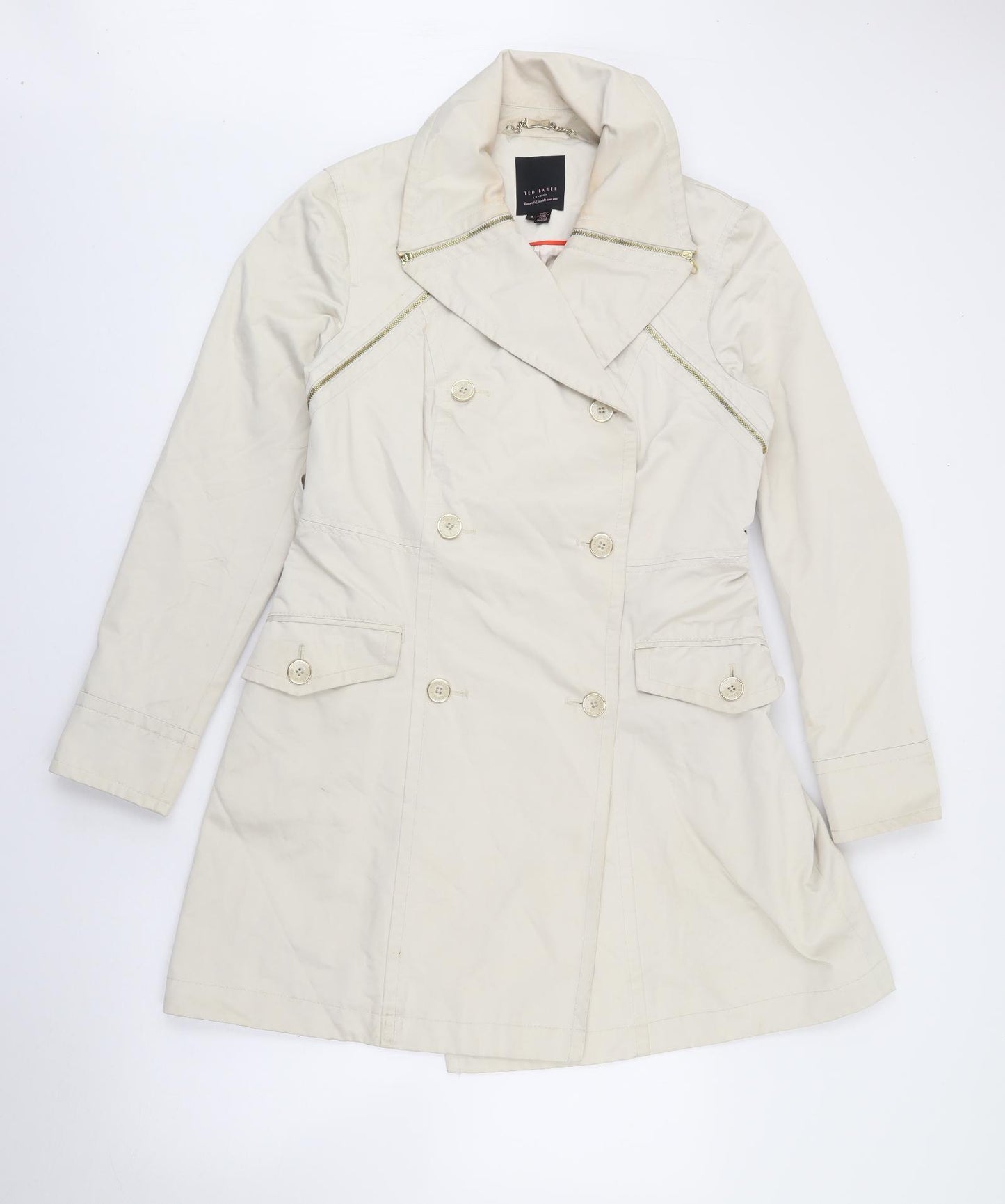 Ted Baker Womens Ivory   Trench Coat Coat Size M  Zip